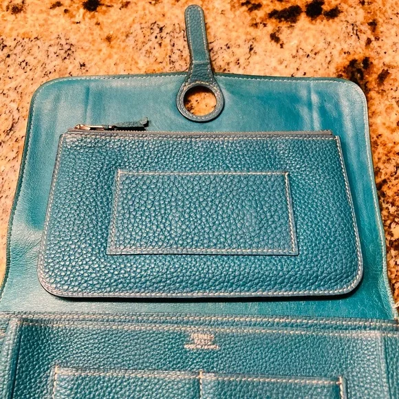 Hermes Turquoise Pebbled Leather Wallet - Picture 4 of 6